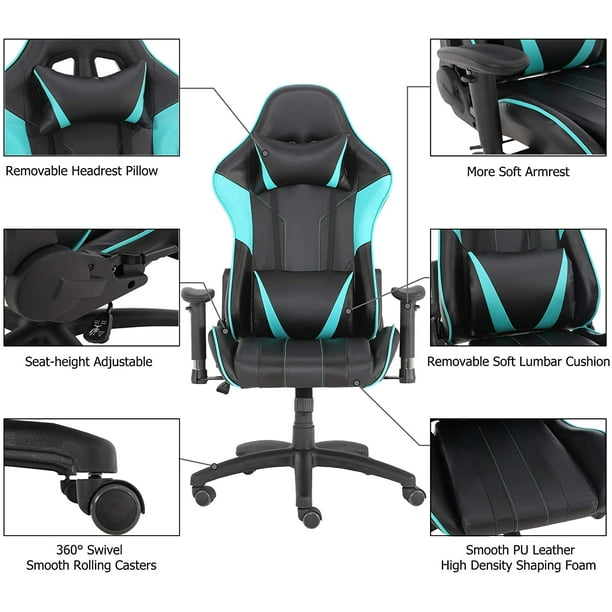 can be Used in Game Rooms etc 90°-180° Adjustable Gaming Chairs Blue High-end Gaming Chairs Offices with headrest and Lumbar Pillow can be Used in Game Rooms etc 90°-180° Adjustable Gaming Chairs Blue High-end Gaming Chairs Offices with headrest and Lumbar Pillow
